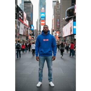 Supreme X Champion Men's Blue Printed Red Logo Embroidered Hoodie Urban Street